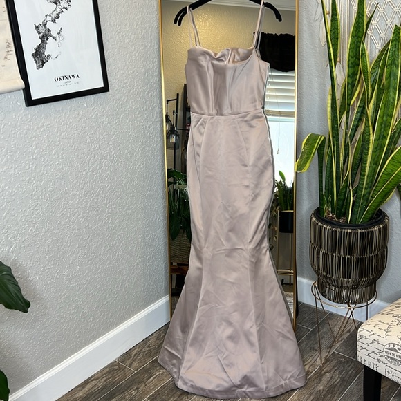 HOUSE OF CB 'Violette' Mushroom Satin Fishtail Maxi Gown NWOT - Picture 8 of 10